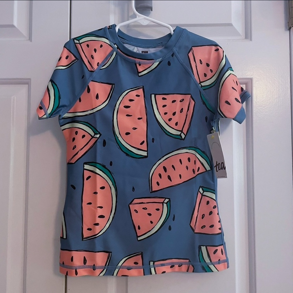 New Tea Collection, Swim Rashguard - Short Sleeve Watermelon Print, size 8